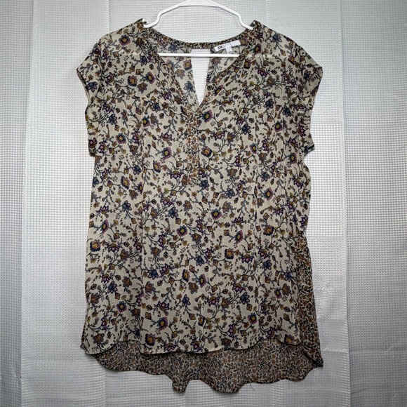 DR2 Tops - DR2 Floral Blouse Large Multicolor Mixed Print High-Low Hem Top